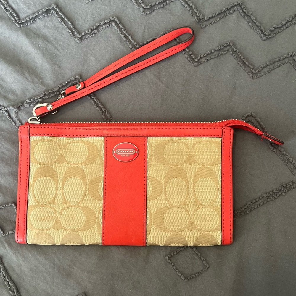 Coach Signature Coral Leather Wristlet Wallet